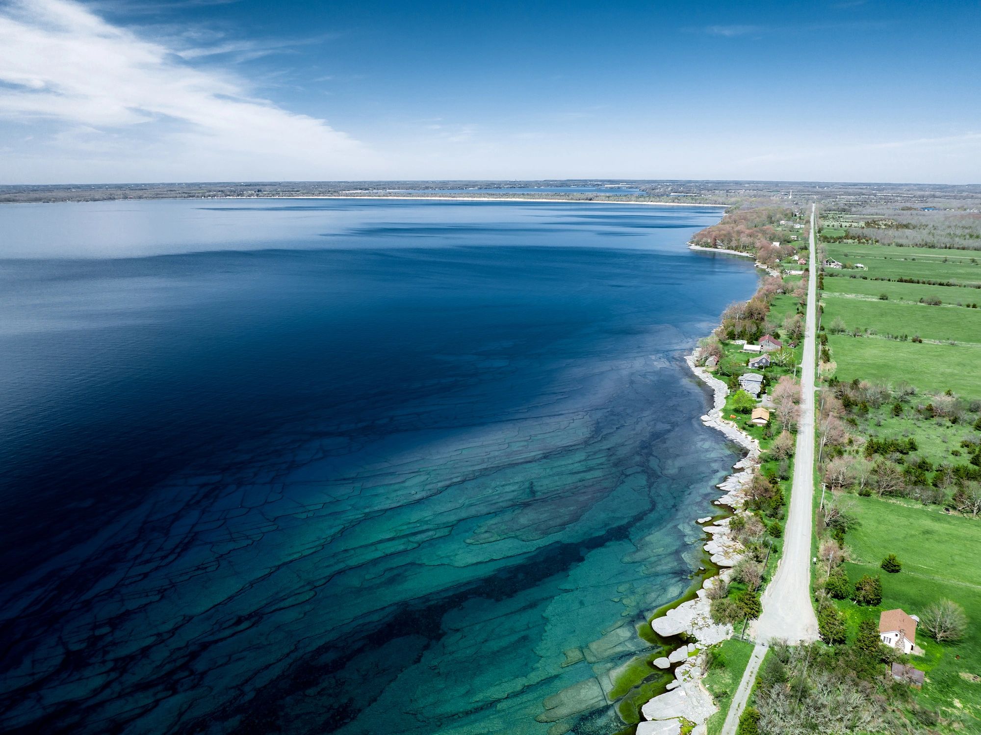 Aerial view of an Ontario country road and landscape